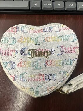 Juicy Couture White Heart Coin Purse with Rainbow Logo